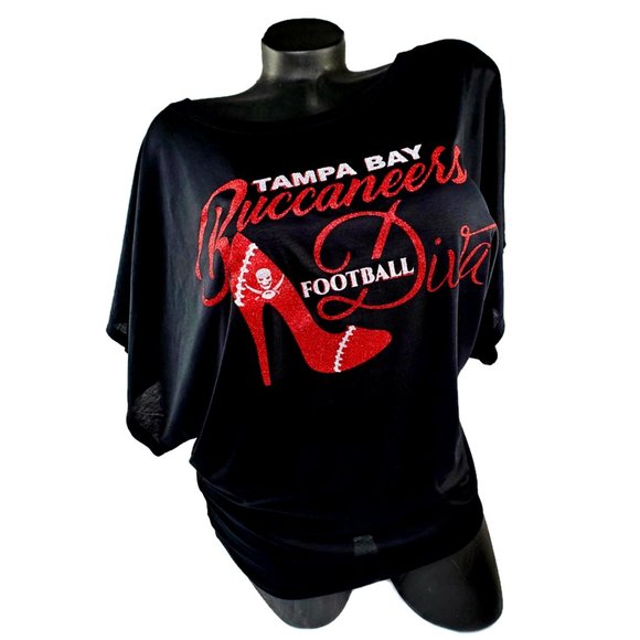 Tampa Bay Buccaneers Football Diva Flowy Hi/Lo Top with Shiny Lettering. - Picture 1 of 4